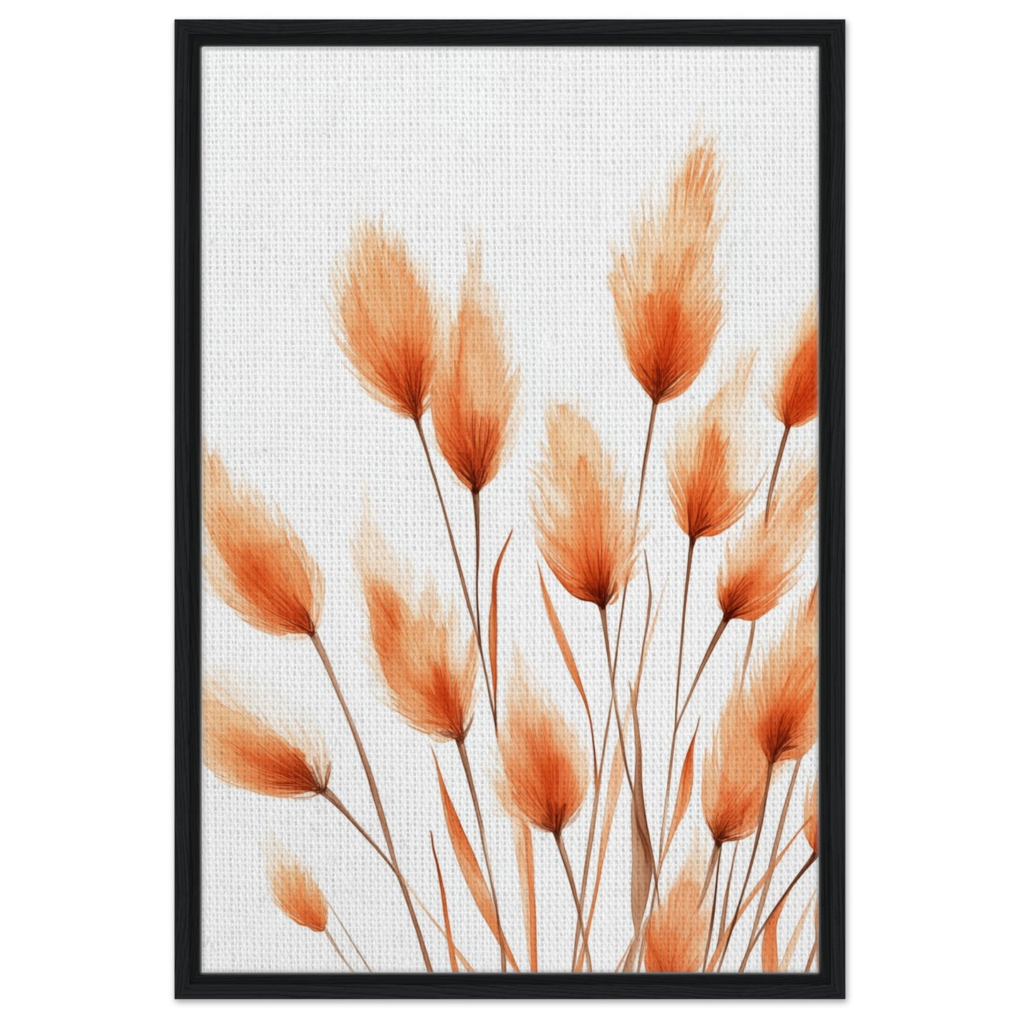 Orangene Hasenschwanzgräser | Gerahmte Leinwand Schwarzer Rahmen 60x90 cm - Pixara