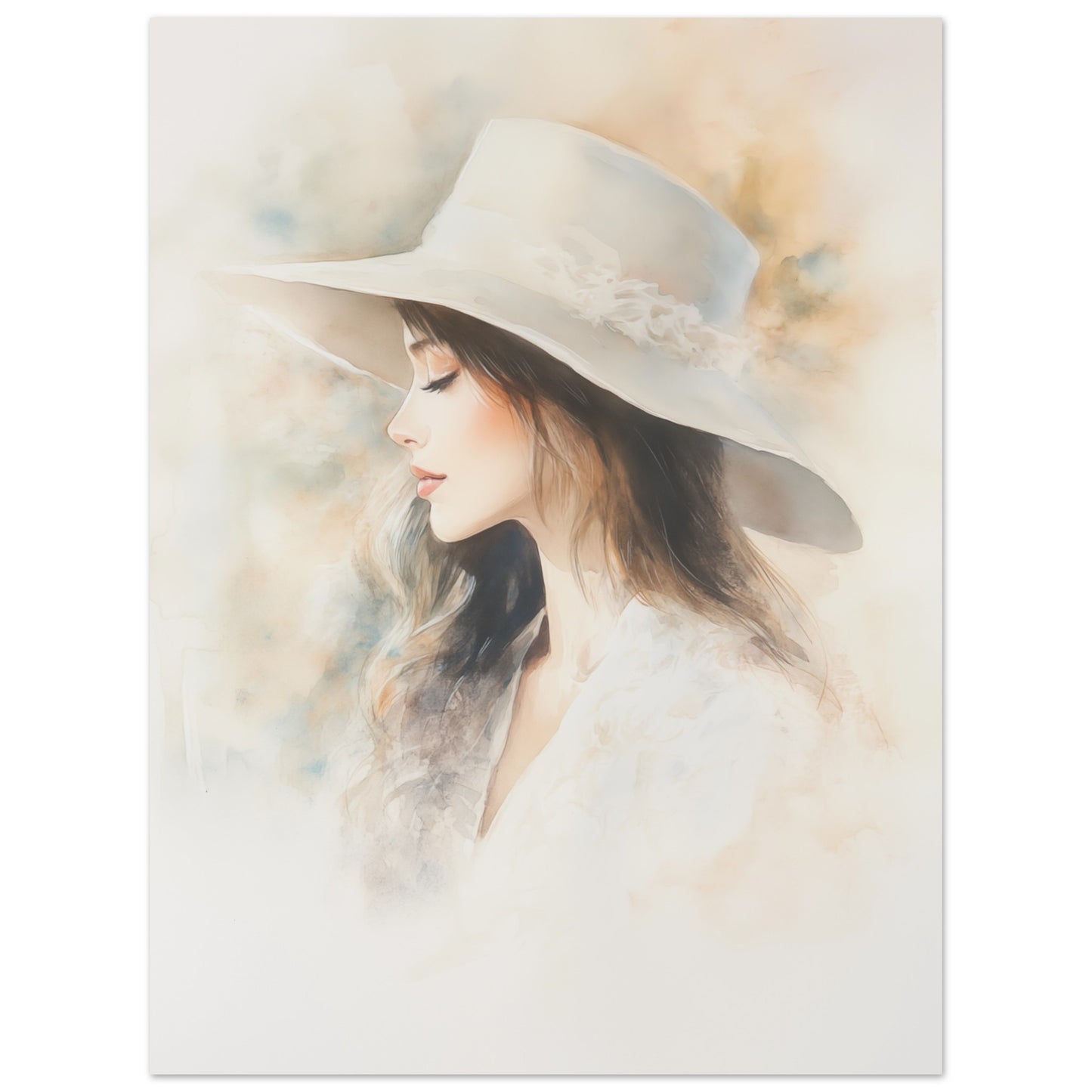 Zarte Wasserfarben-Porträt einer Frau Poster 30x40 cm - Pixara