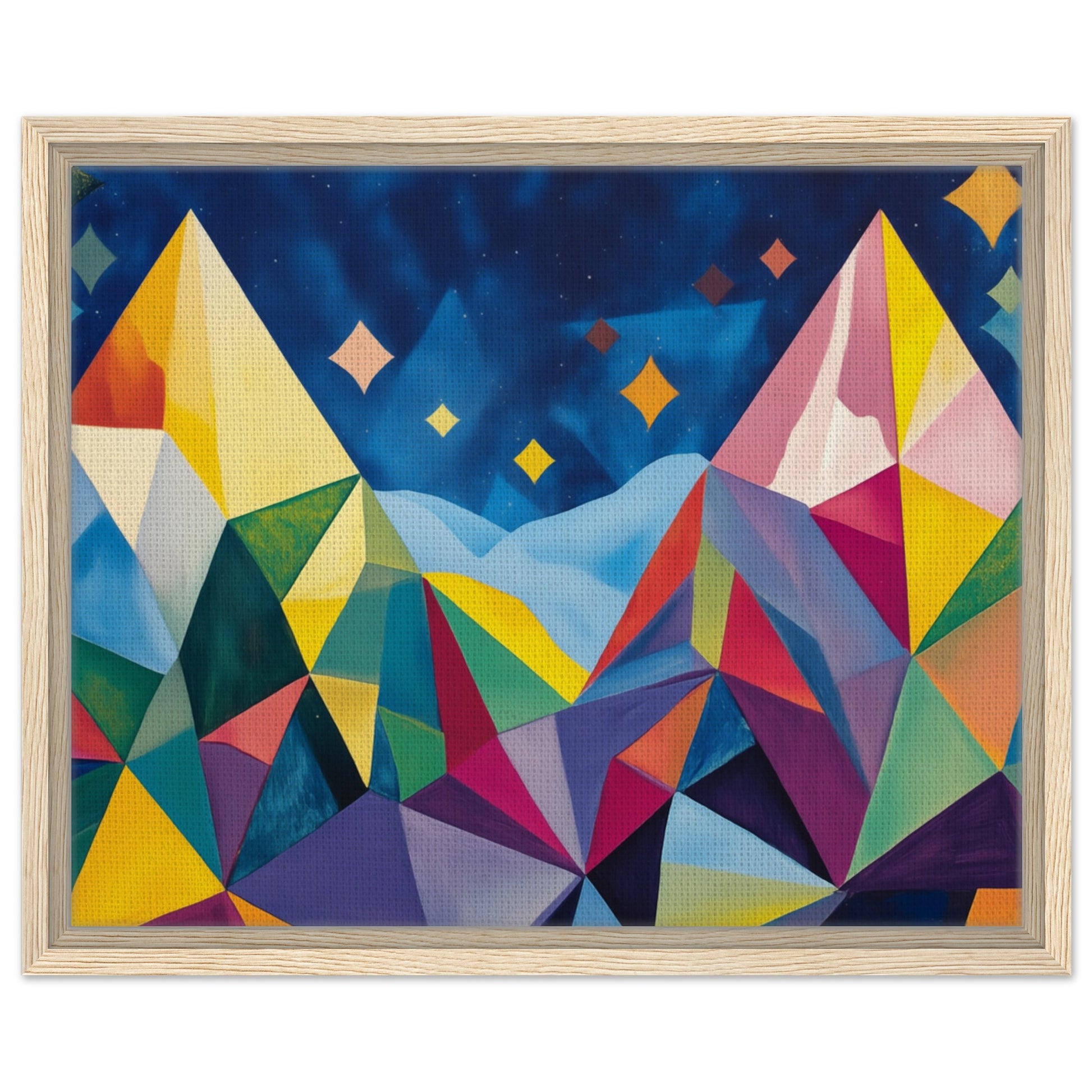 Geometrische Berglandschaft im Sternenlicht | Gerahmte Leinwand Holzrahmen 40x50 cm - Pixara