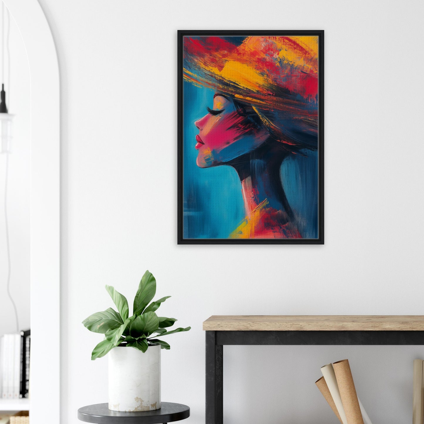 Abstrakte Eleganz in lebendigen Farben | Gerahmte Leinwand - Pixara
