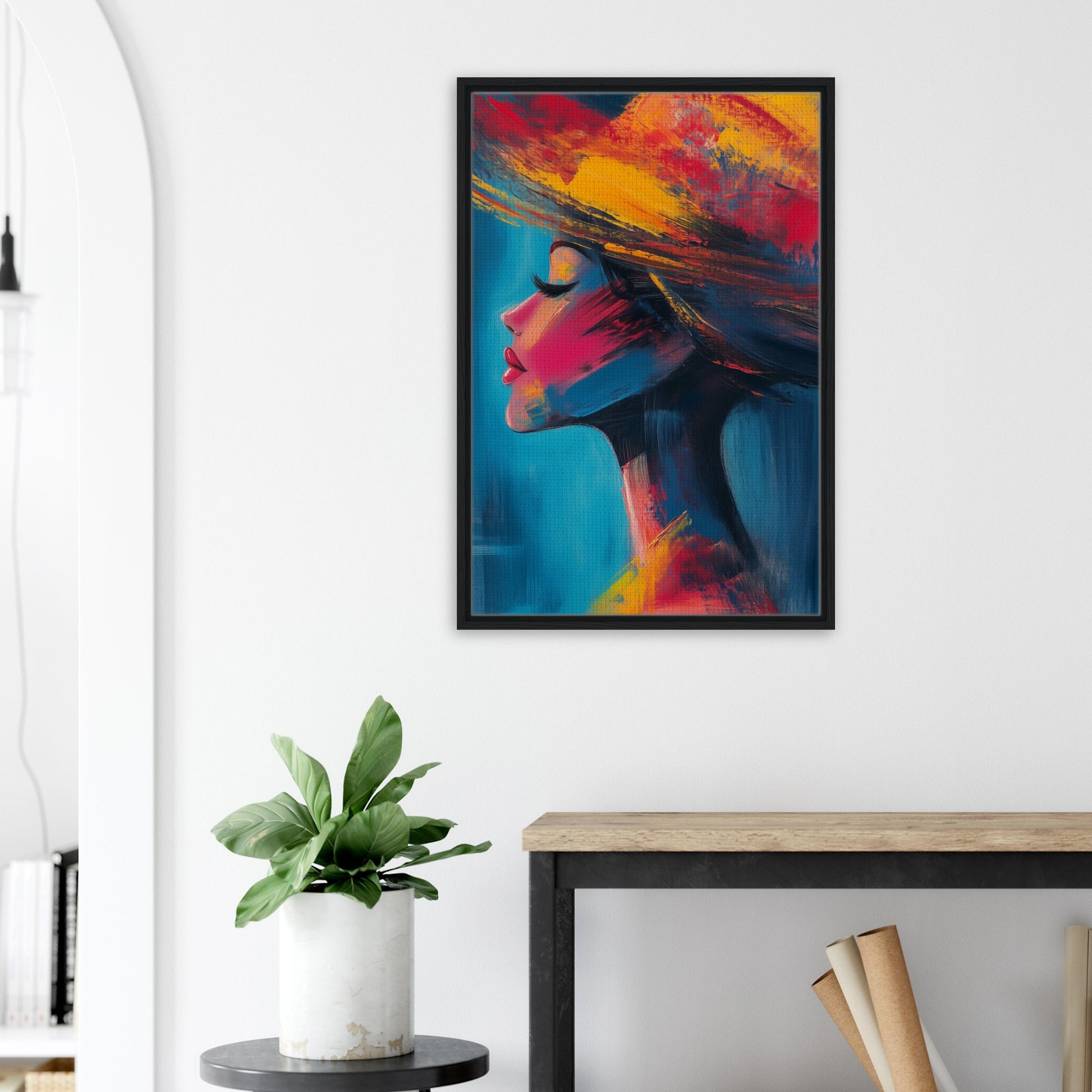 Abstrakte Eleganz in lebendigen Farben | Gerahmte Leinwand - Pixara