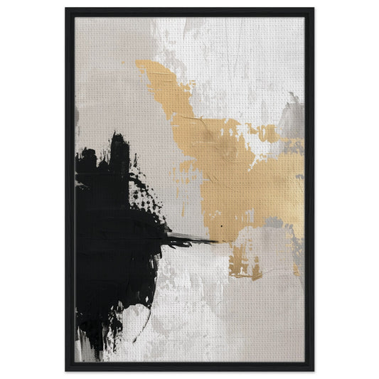 Golden Brushstroke Harmony | Gerahmte Leinwand Schwarzer Rahmen 60x90 cm - Pixara