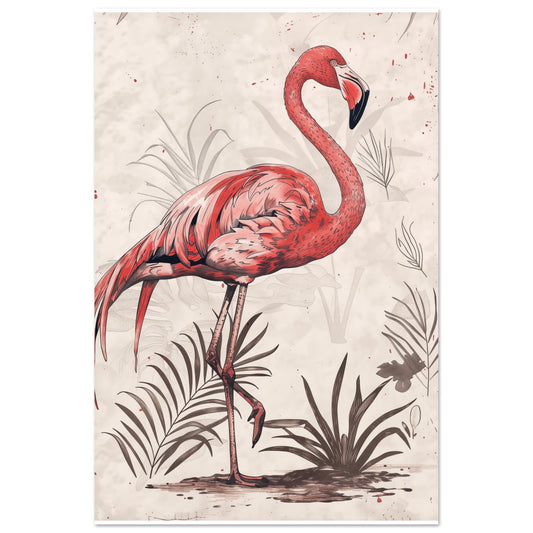 Flamingo-Skizze im Retro-Stil 60x90 cm - Pixara