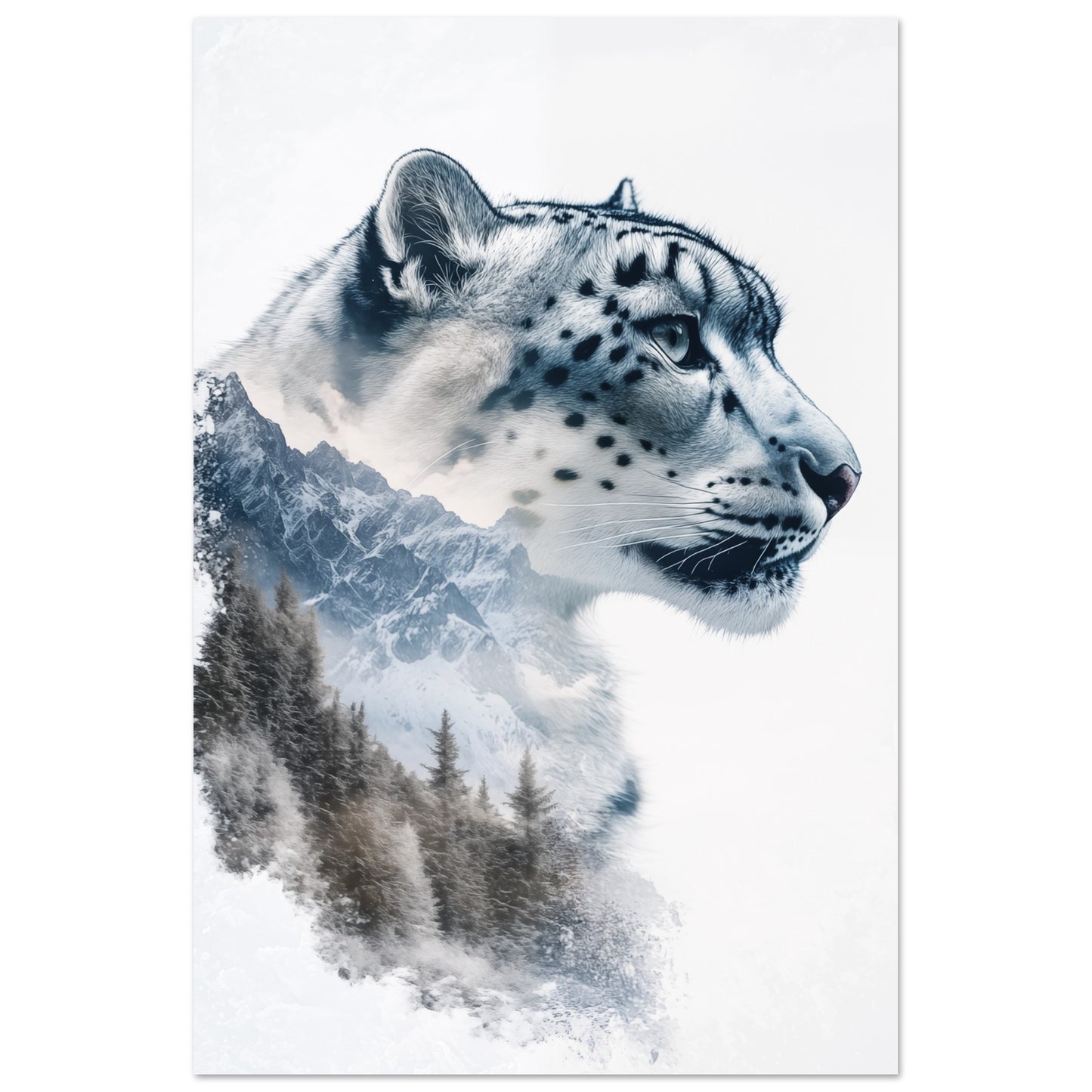 Schneeleopard mit majestätischen Berggipfeln 60x90 cm - Pixara