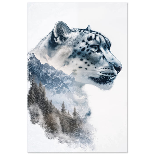 Schneeleopard mit majestätischen Berggipfeln 60x90 cm - Pixara