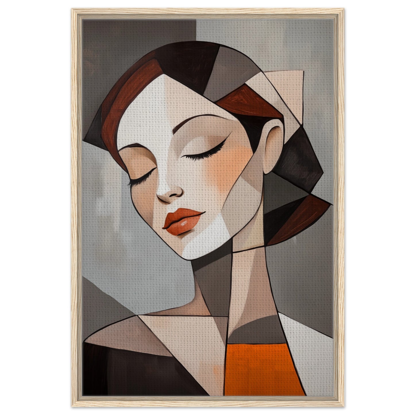 Geometrisches Porträt einer Frau | Gerahmte Leinwand Holzrahmen 60x90 cm - Pixara