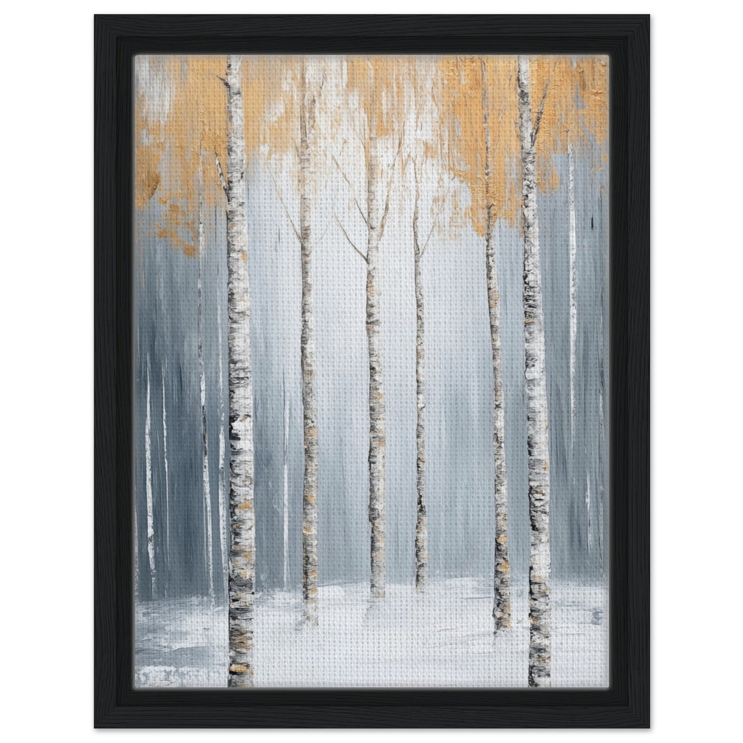 Goldene Birken im Nebel | Gerahmte Leinwand Schwarzer Rahmen 30x40 cm - Pixara