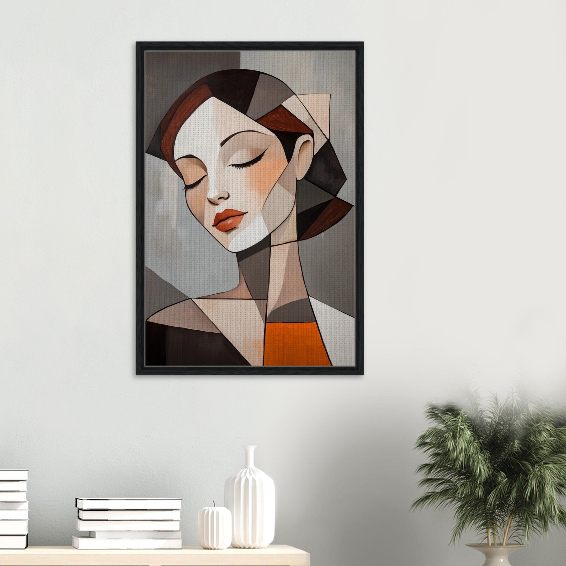 Geometrisches Porträt einer Frau | Gerahmte Leinwand - Pixara