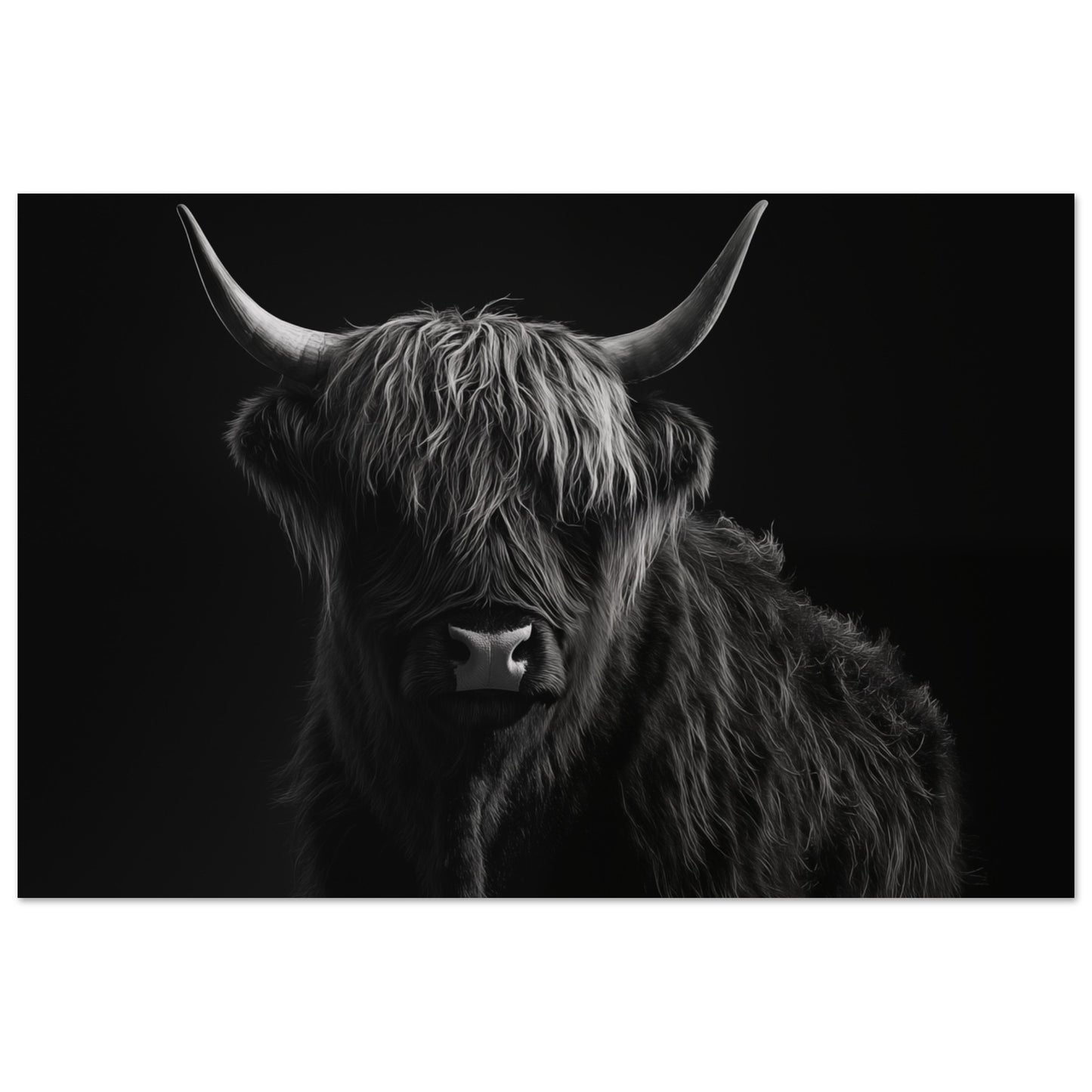 Schwarz-Weiß Porträt eines majestätischen Highland-Rinds 60x90 cm - Pixara