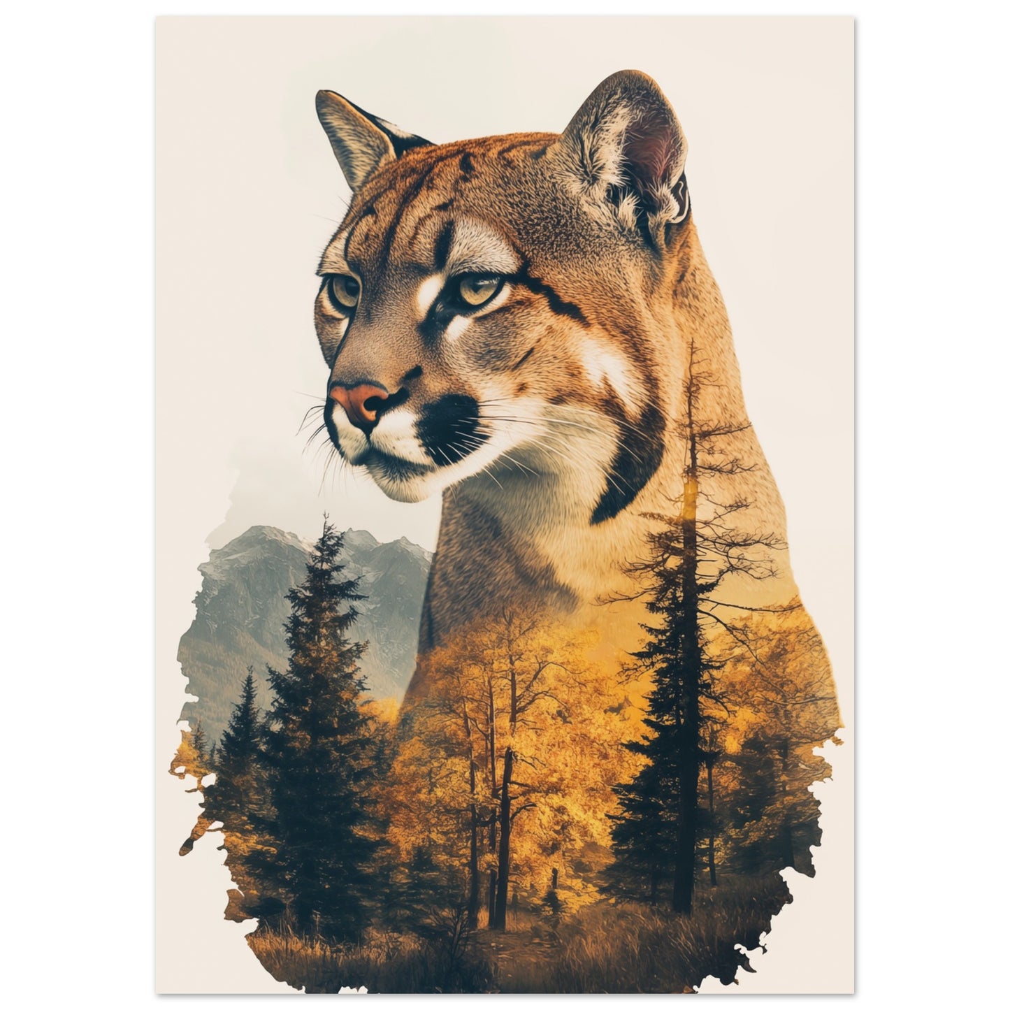 Eleganter Puma vor einer goldenen Herbstlandschaft 50x70 cm - Pixara