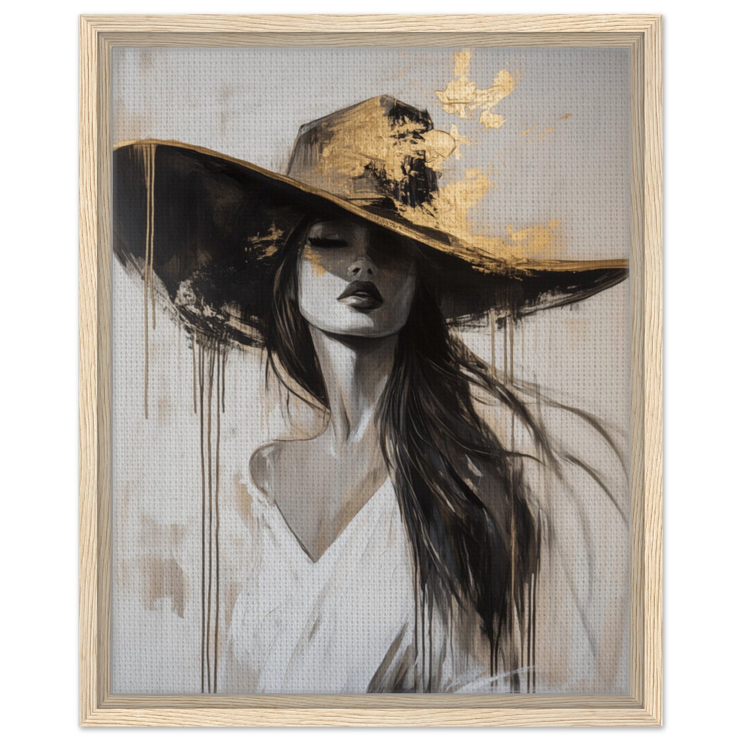 Elegante Frau mit Hut | Gerahmte Leinwand Holzrahmen 40x50 cm - Pixara