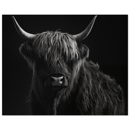 Schwarz-Weiß Porträt eines majestätischen Highland-Rinds 40x50 cm - Pixara