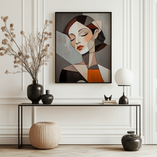 Geometrisches Porträt einer Frau | Gerahmte Leinwand - Pixara