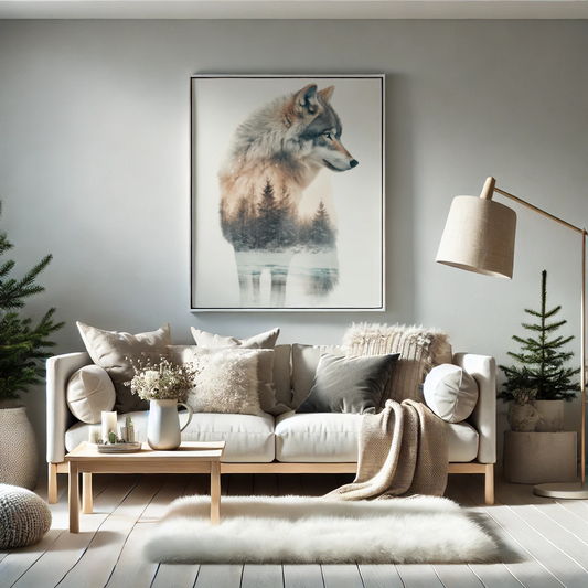 Majestätischer Schneewolf in Doppelbelichtung - Pixara