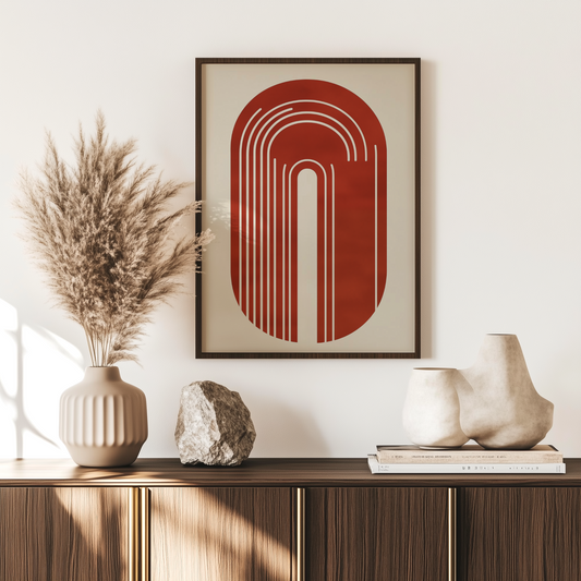 Modernes minimalistisches Poster mit geschwungenen Linien in Rot - Pixara