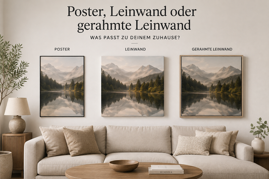Poster, Leinwand und gerahmtes Wandbild in einem modern eingerichteten Wohnzimmer