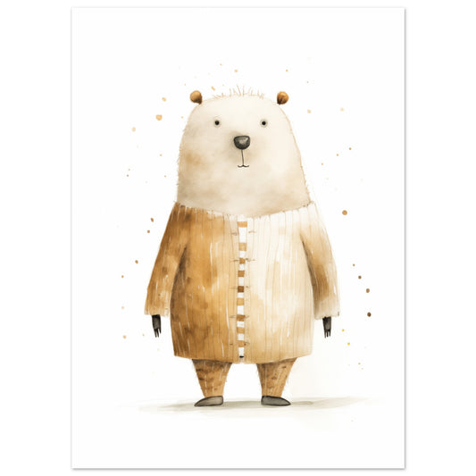 Poster „Bär Bruno“ mit freundlichem hellbraunem Bären auf weißem Hintergrund, 13 × 18 cm