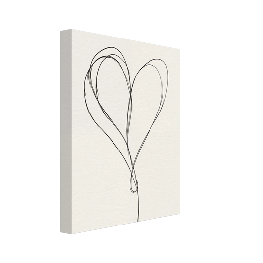 Leinwand „One-Line Love“ mit minimalistisches Herz aus einer einzigen feinen schwarzen Linie auf hellem Grund, 20x25 cm