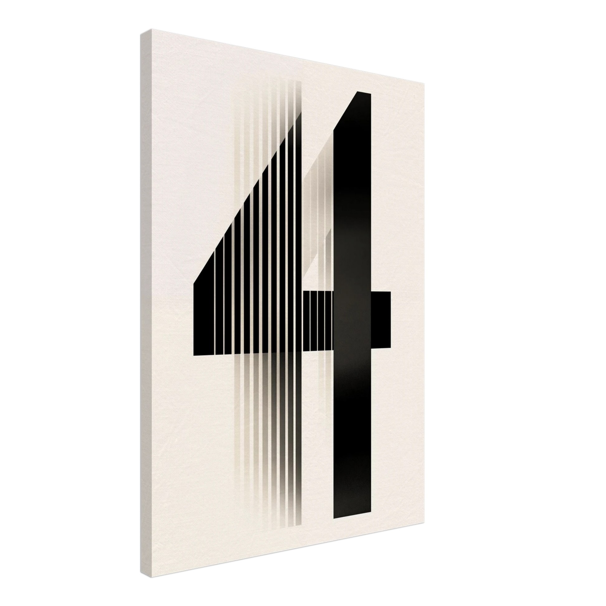 Leinwand „Typografische Illusion, Moderne geometrische Komposition“ mit schwarzer Zahl Vier aus feinen vertikalen Linien