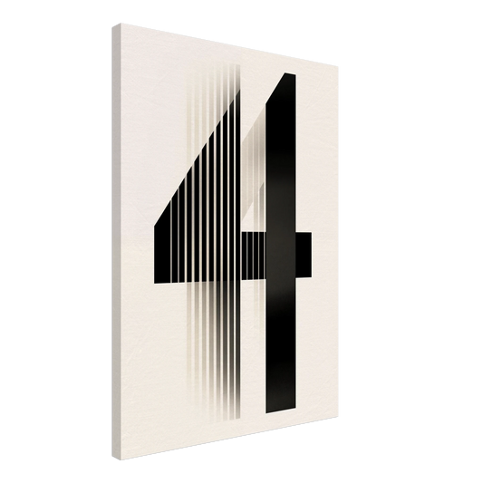 Leinwand „Typografische Illusion, Moderne geometrische Komposition“ mit schwarzer Zahl Vier aus feinen vertikalen Linien