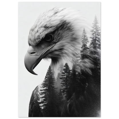 Adler & Wald – Schwarzweiß Doppelbelichtung 50x70 cm - Pixara