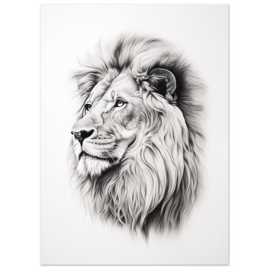 Poster „Skizze eines Löwen“ mit Löwenkopf als feine monochrome Bleistiftskizze, 13x18 cm