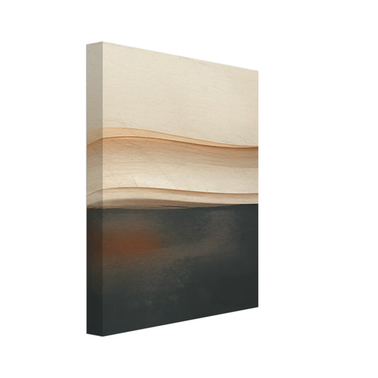 Leinwand „Horizon's Whisper“ mit abstrakte Horizontlandschaft aus geschichteten Flächen in Creme, Sand und Anthrazit, 20x25 cm