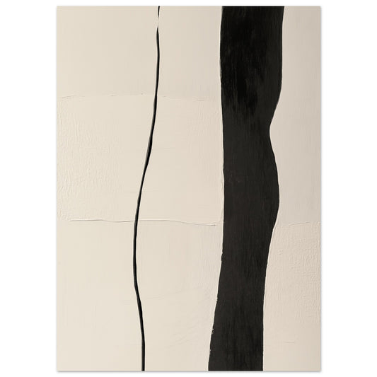 Poster „Kontrast der Linien“ mit minimalistische schwarze Pinsel- und Linienformen auf warmem cremefarbenem Grund, 13x18 cm