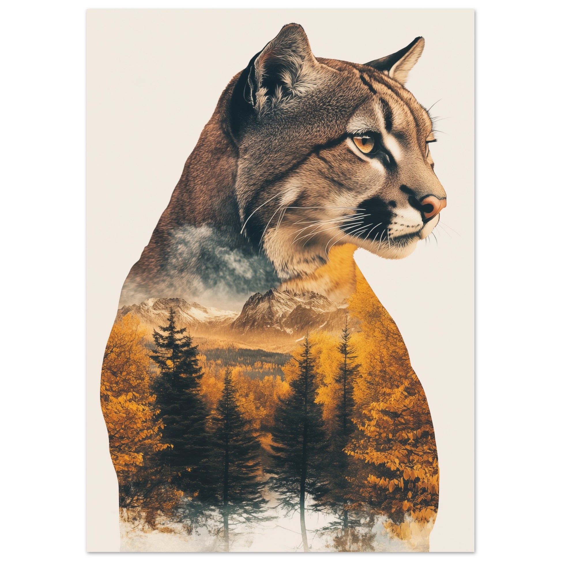 Mystischer Puma in herbstlicher Doppelbelichtung 50x70 cm - Pixara