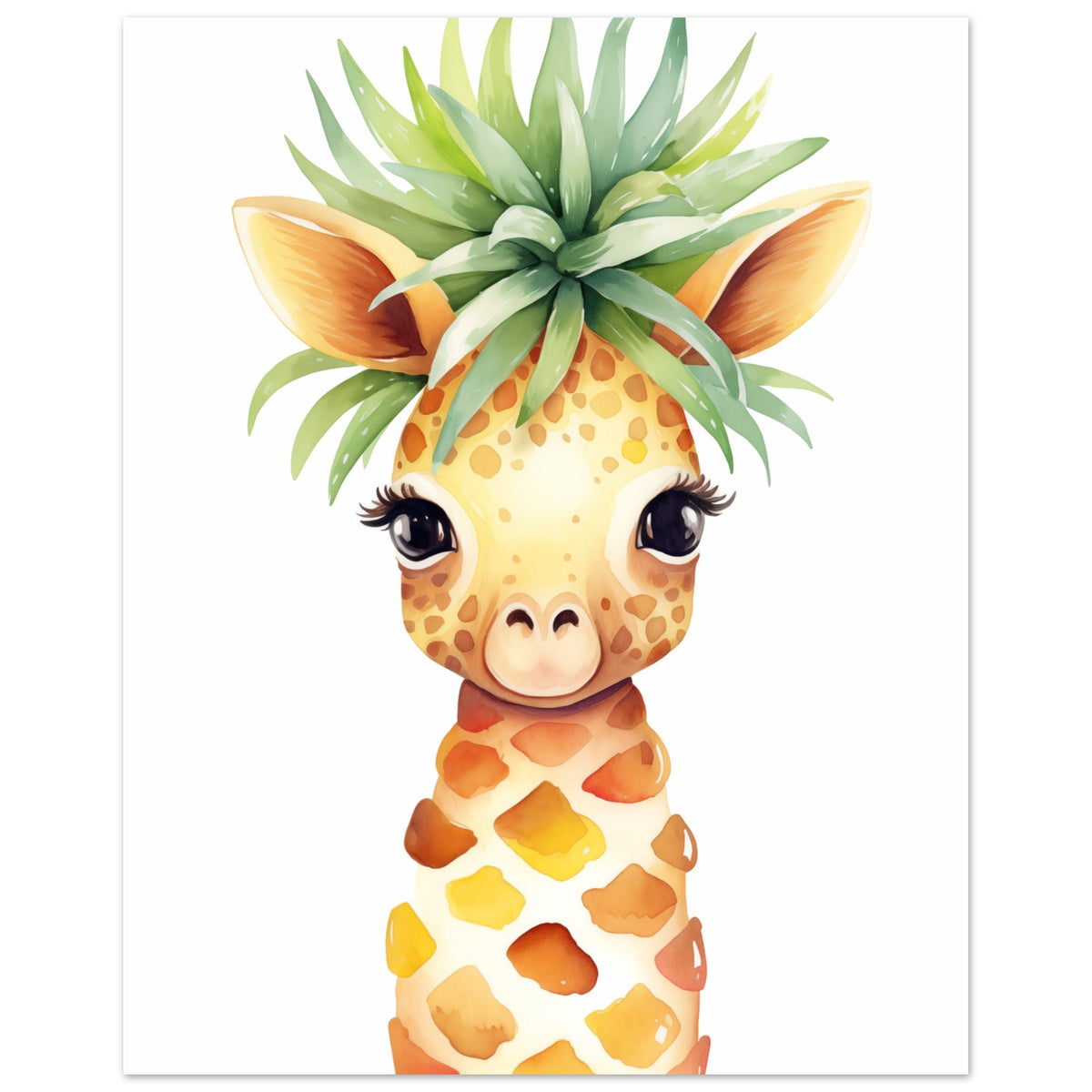 Poster „Gigi die Giraffenananas“ mit niedliche Giraffe mit Ananas-Körper und grüner Blätterkrone, 40x50 cm