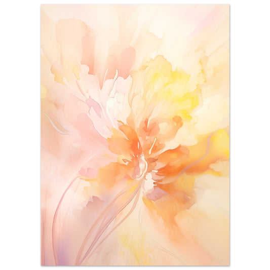 Poster „Zarte Entfaltung“ mit abstrakter Blüte in Apricot, Rosa, Gelb und Creme, 13x18 cm