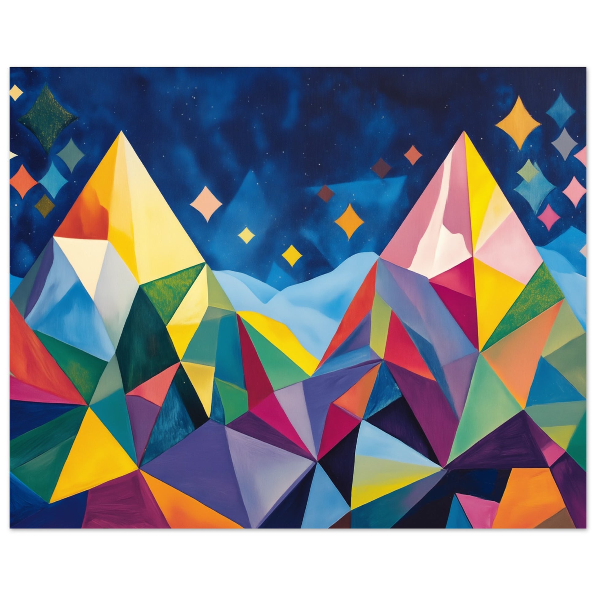 Geometrische Berglandschaft im Sternenlicht Poster 40x50 cm - Pixara