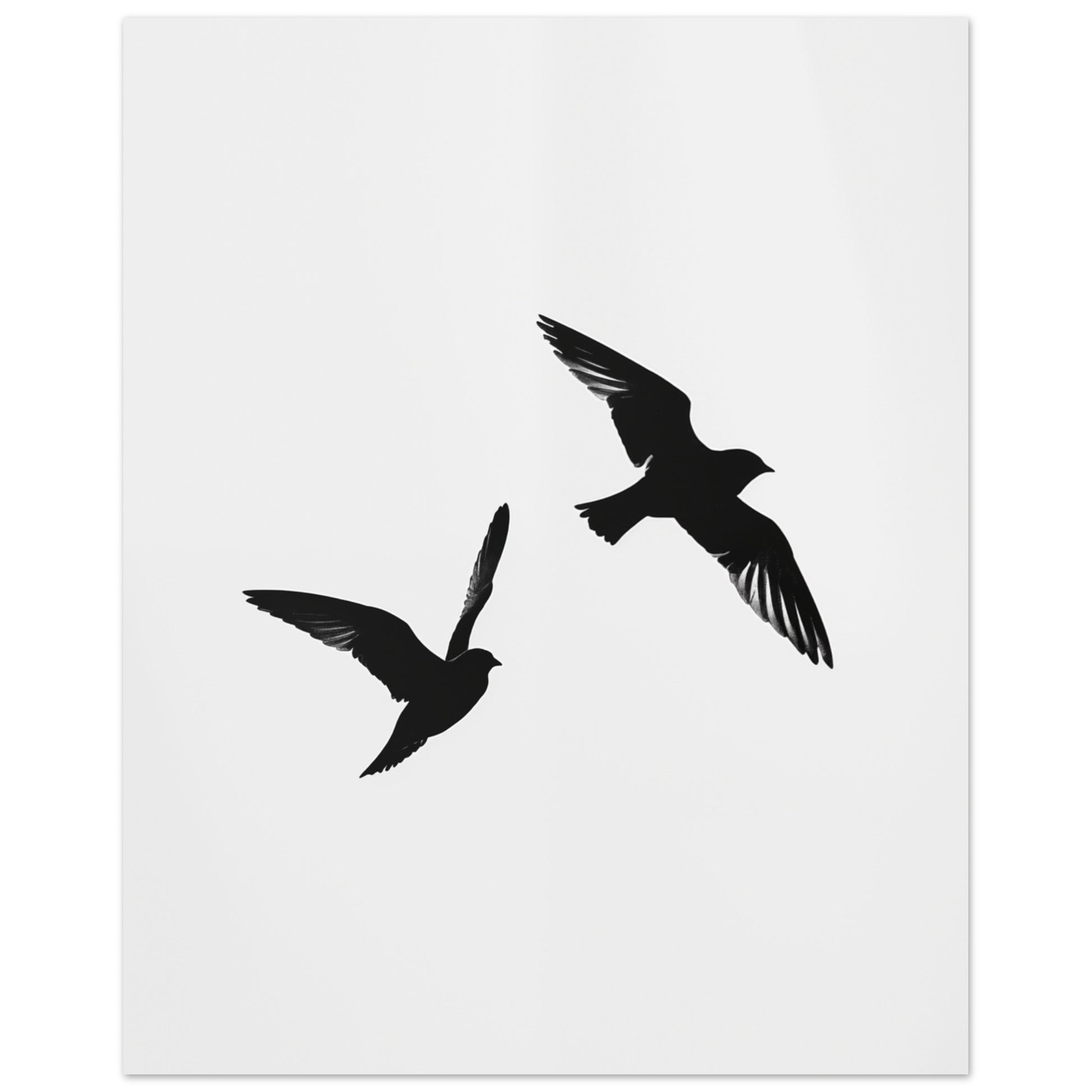 Poster „Silhouetten der Freiheit“ mit zwei fliegenden schwarzen Vögeln als reduzierte Silhouetten, 40x50 cm