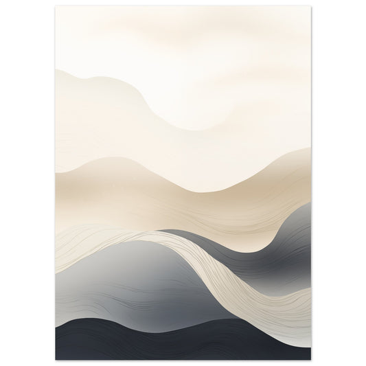 Poster „Harmony“ mit abstrakte, geschichtete Horizontformen in Creme, Sand, Taupe und Anthrazit, 13x18 cm
