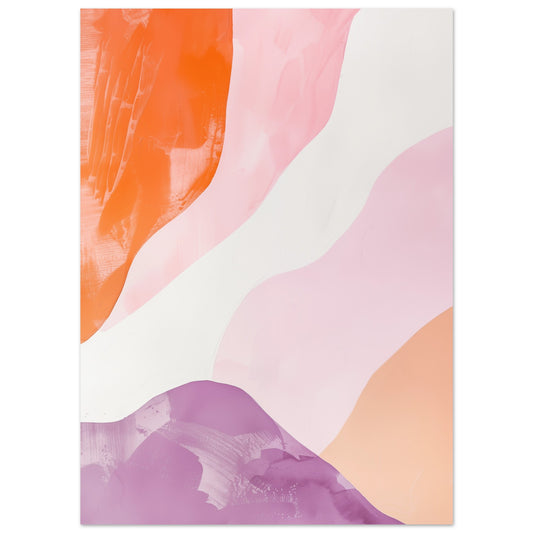 Poster „Kosmische Meditation“ mit abstrakte organische Farbflächen in Apricot, Altrosa, Violett und Creme, 13x18 cm