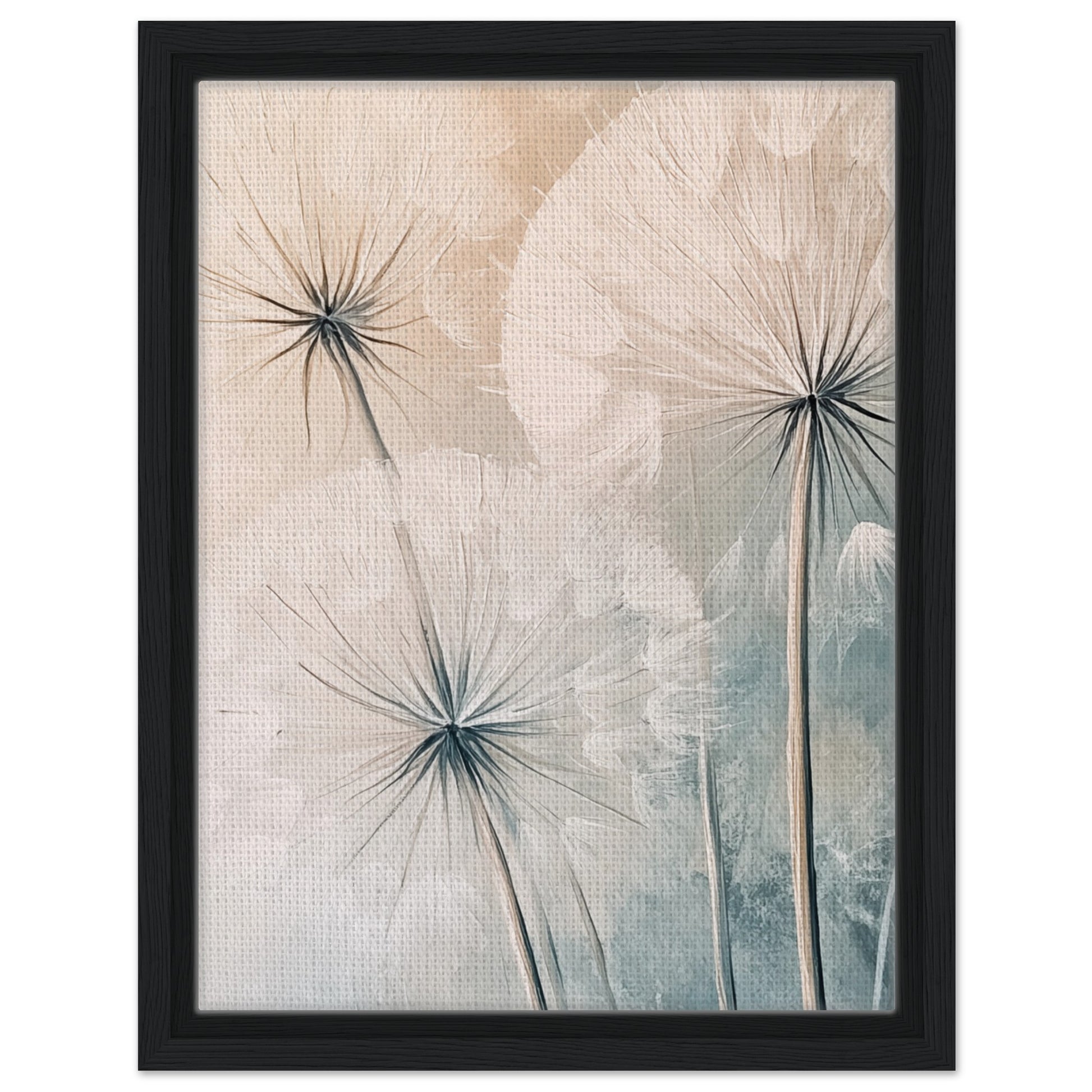 Zarte Pusteblumen - Gerahmte Leinwand Schwarzer Rahmen 30x40 cm - Pixara
