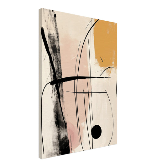 Leinwand „Abstrakte Linienkunst“ mit lockeren schwarzen Linien mit Beige, Apricot und Altrosa, 50 × 70 cm