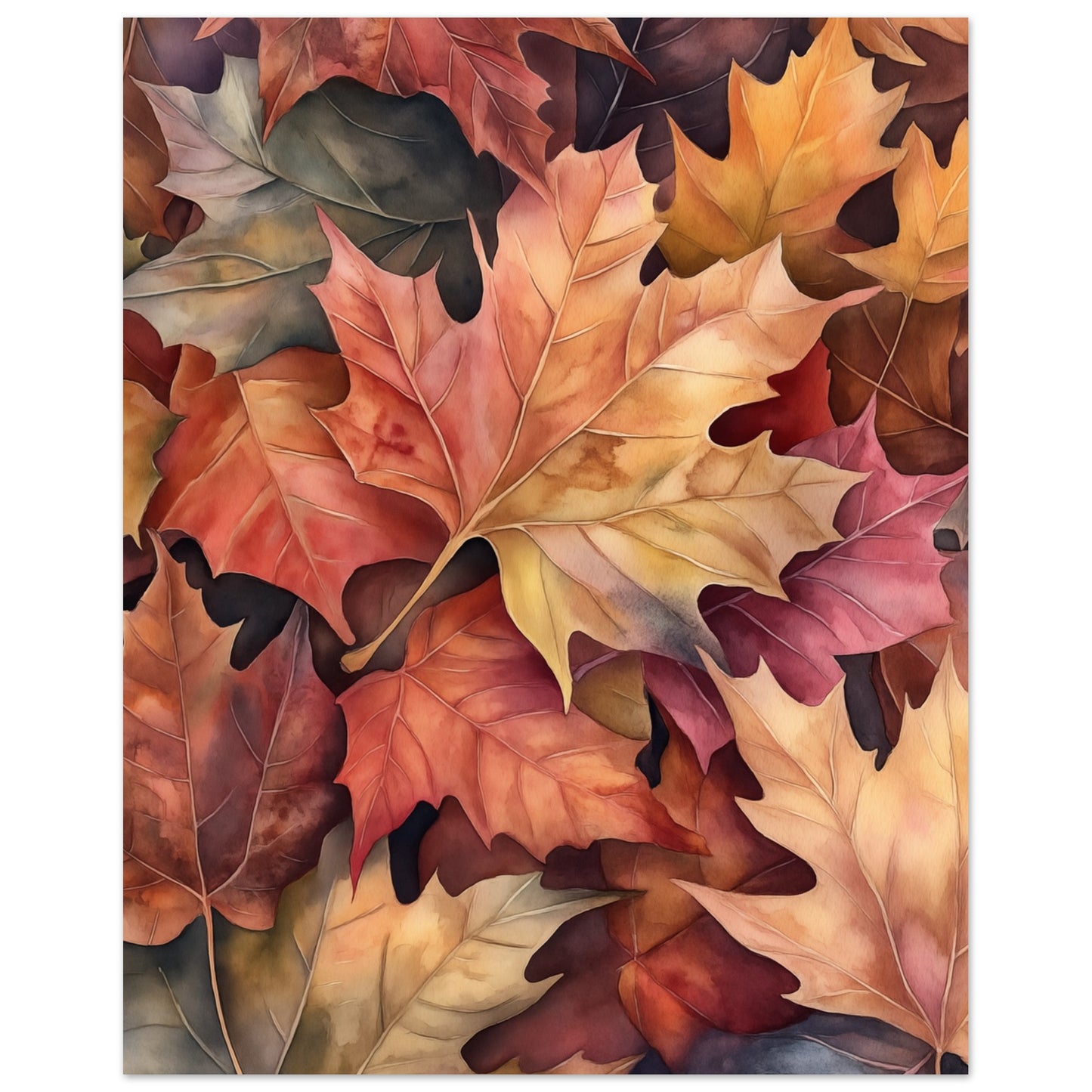 Herbstlaub in Aquarell Poster 40x50 cm - Pixara