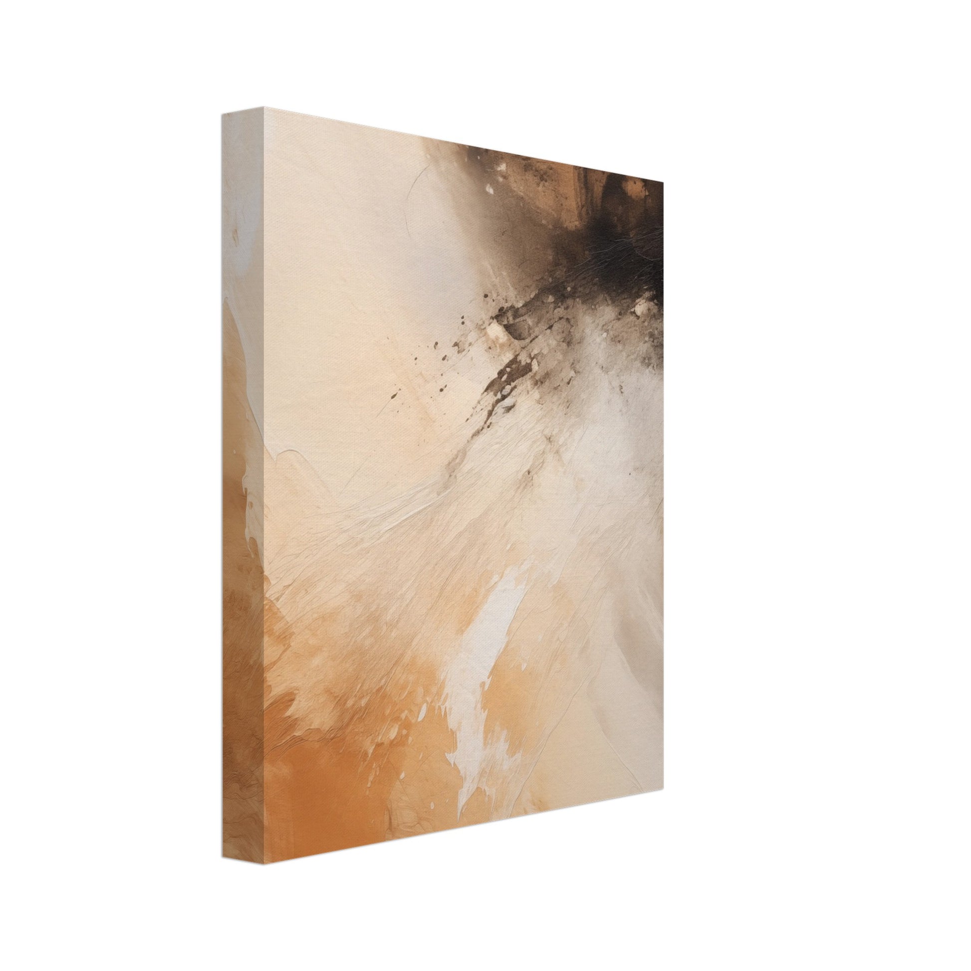 Leinwand „Elysium“ mit abstrakte Farbflächen in Sand, Taupe, Schwarz und warmem Apricot, 20x25 cm