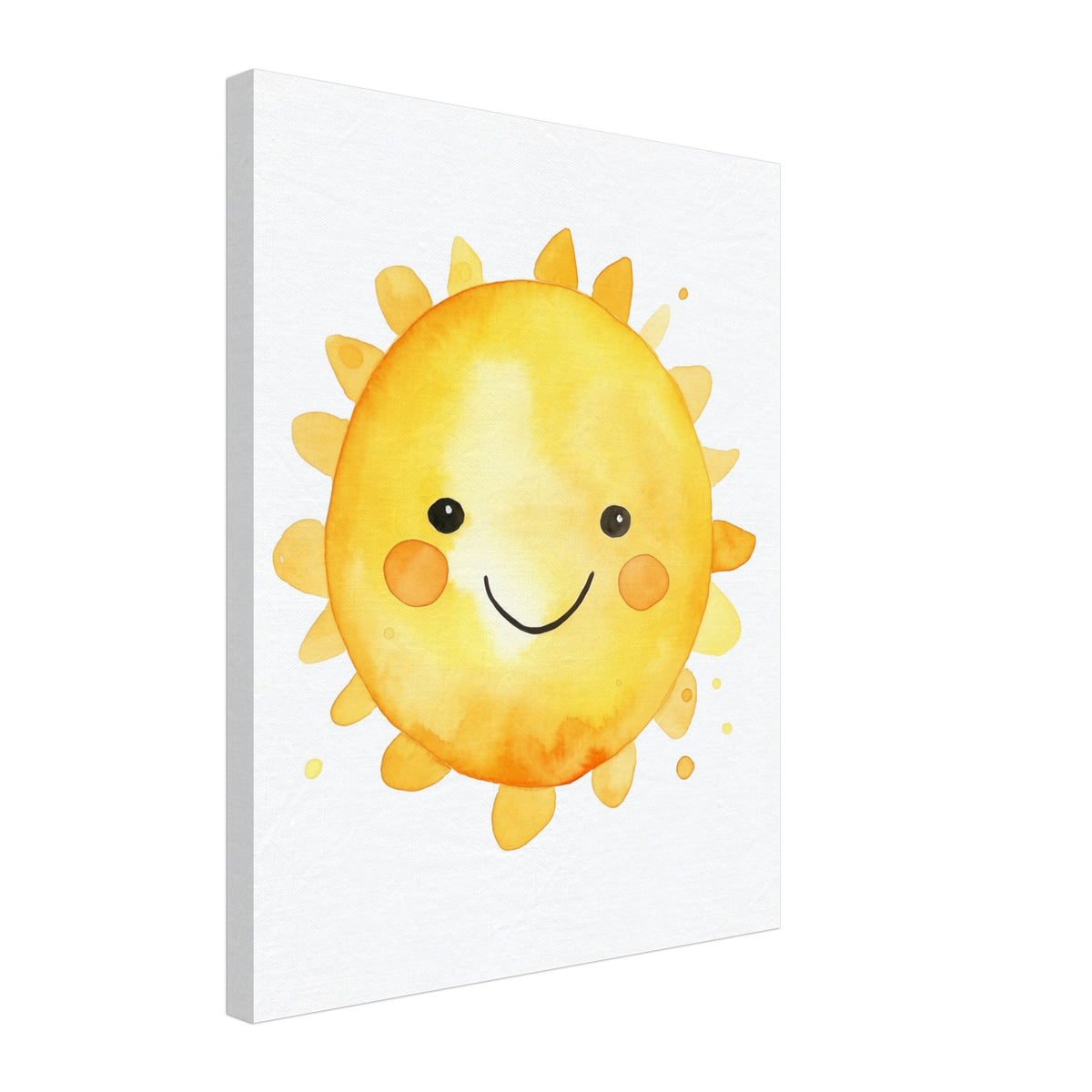 Leinwand „Sunny, die Sonne“ mit niedlicher lächelnder gelber Sonne auf weißem Grund, 40x50 cm