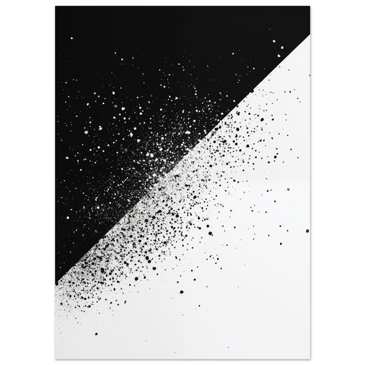 Poster „Schwarz-Weiß-Splitter 2“ mit diagonaler Schwarzweiß-Fläche mit gesprenkeltem Übergang, 13x18 cm