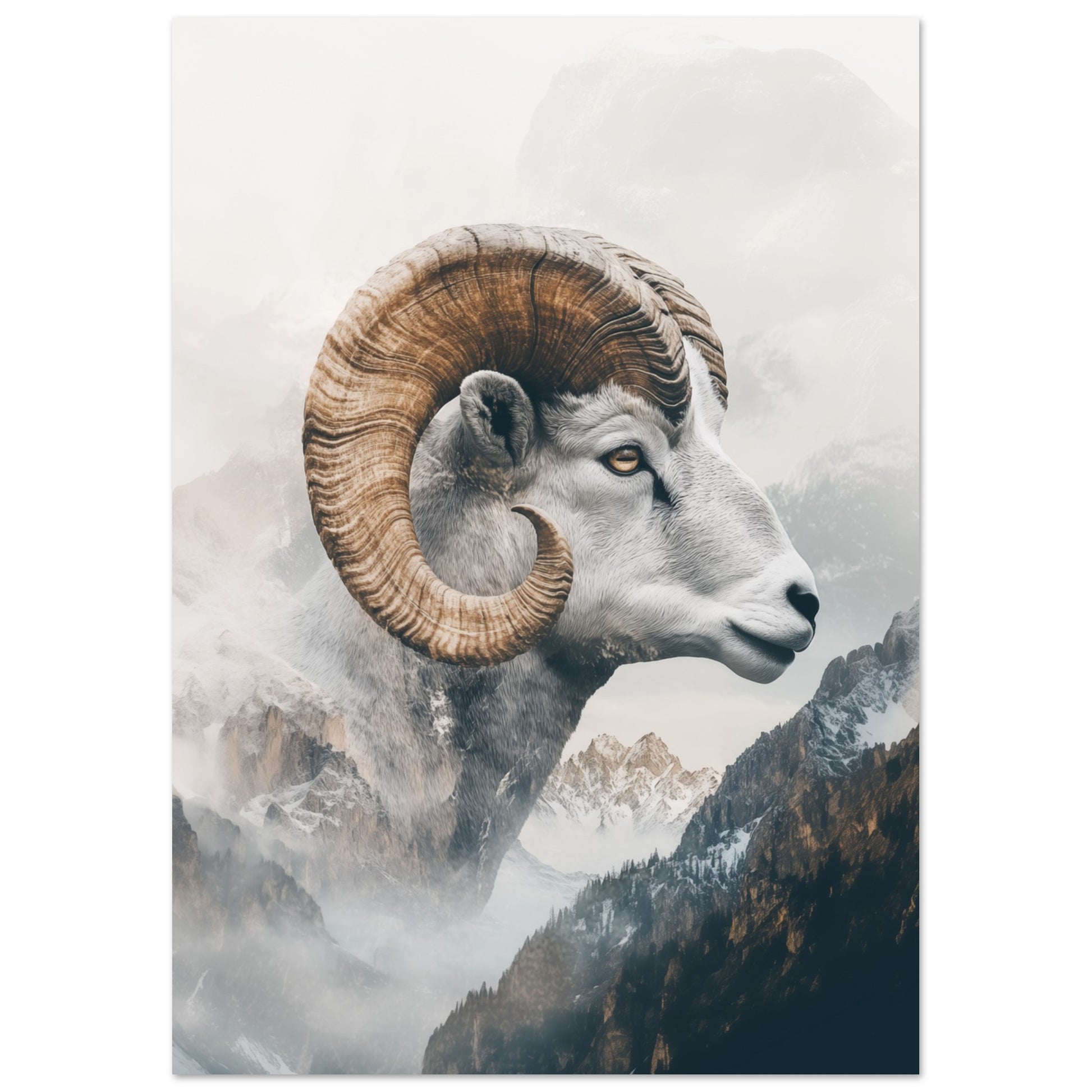 Majestatischer Steinbock – Kunstvolle Doppelbelichtung A4 21x29.7 cm - Pixara