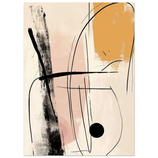 Poster „Abstrakte Linienkunst“ mit lockeren schwarzen Linien mit Beige, Apricot und Altrosa, 13 × 18 cm