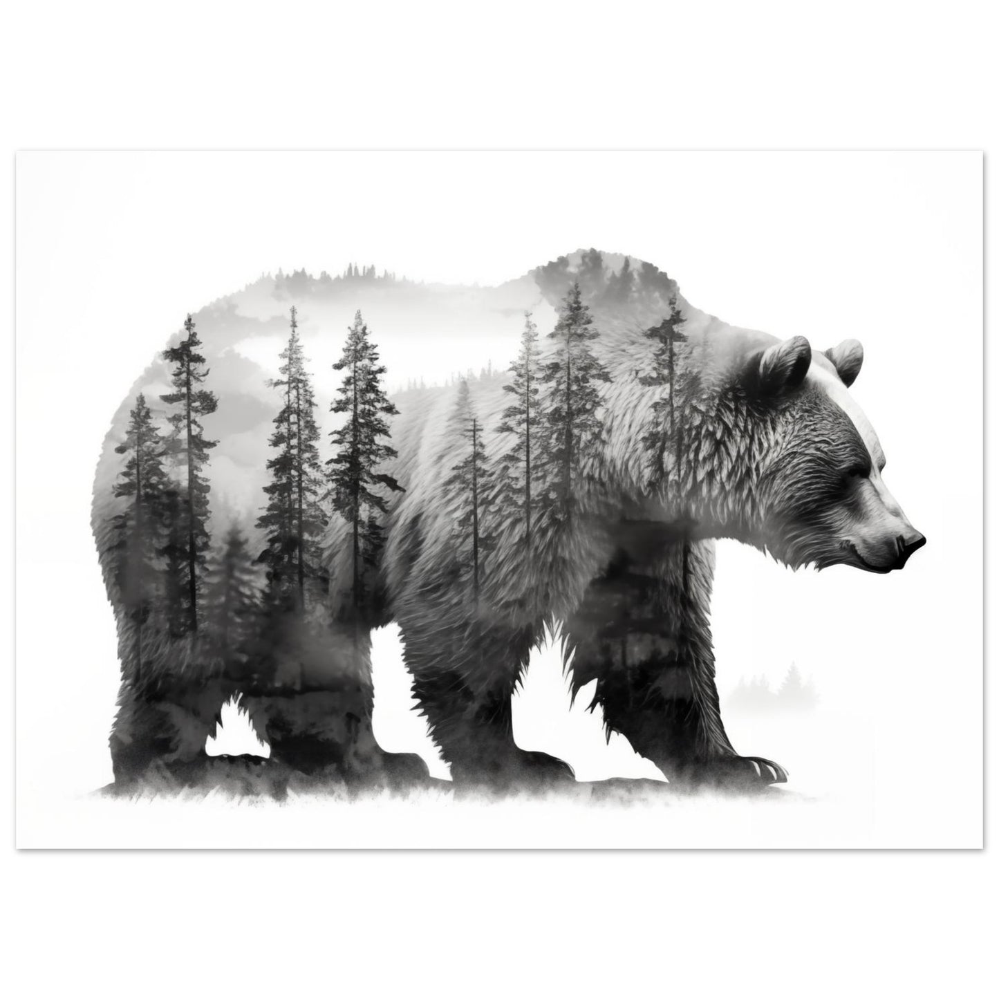 Bär im Wald – Schwarzweiß Doppelbelichtung 13x18 cm - Pixara