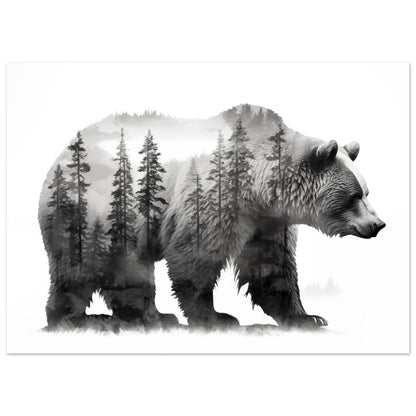 Bär im Wald – Schwarzweiß Doppelbelichtung 13x18 cm - Pixara