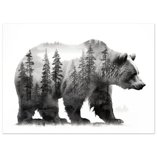 Bär im Wald – Schwarzweiß Doppelbelichtung 13x18 cm - Pixara