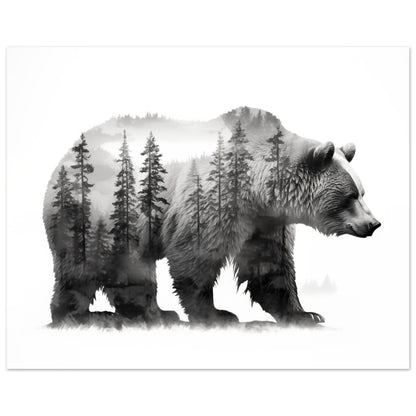 Bär im Wald – Schwarzweiß Doppelbelichtung 40x50 cm - Pixara
