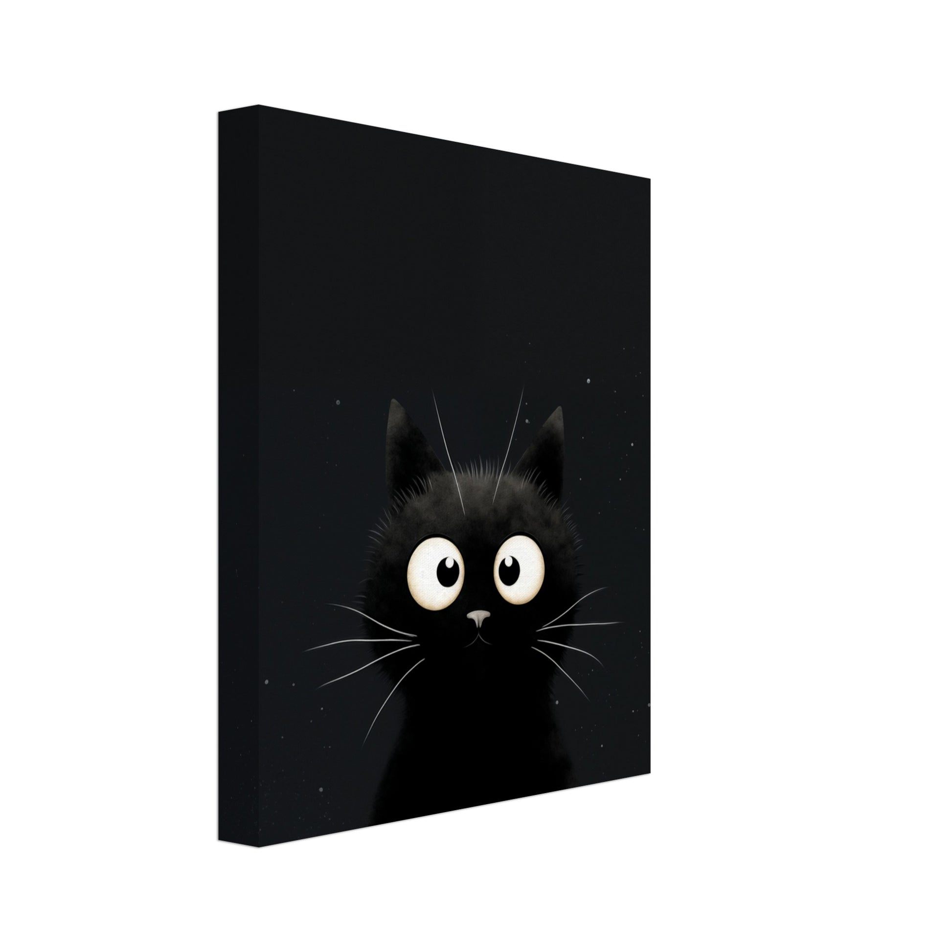 Leinwand „"Midnight", der Kater“ mit schwarzer Katze mit großen weißen Augen auf dunklem Grund, 20x25 cm