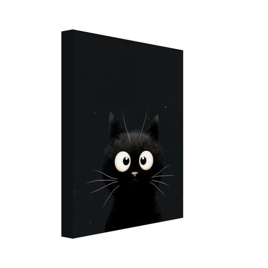 Leinwand „"Midnight", der Kater“ mit schwarzer Katze mit großen weißen Augen auf dunklem Grund, 20x25 cm