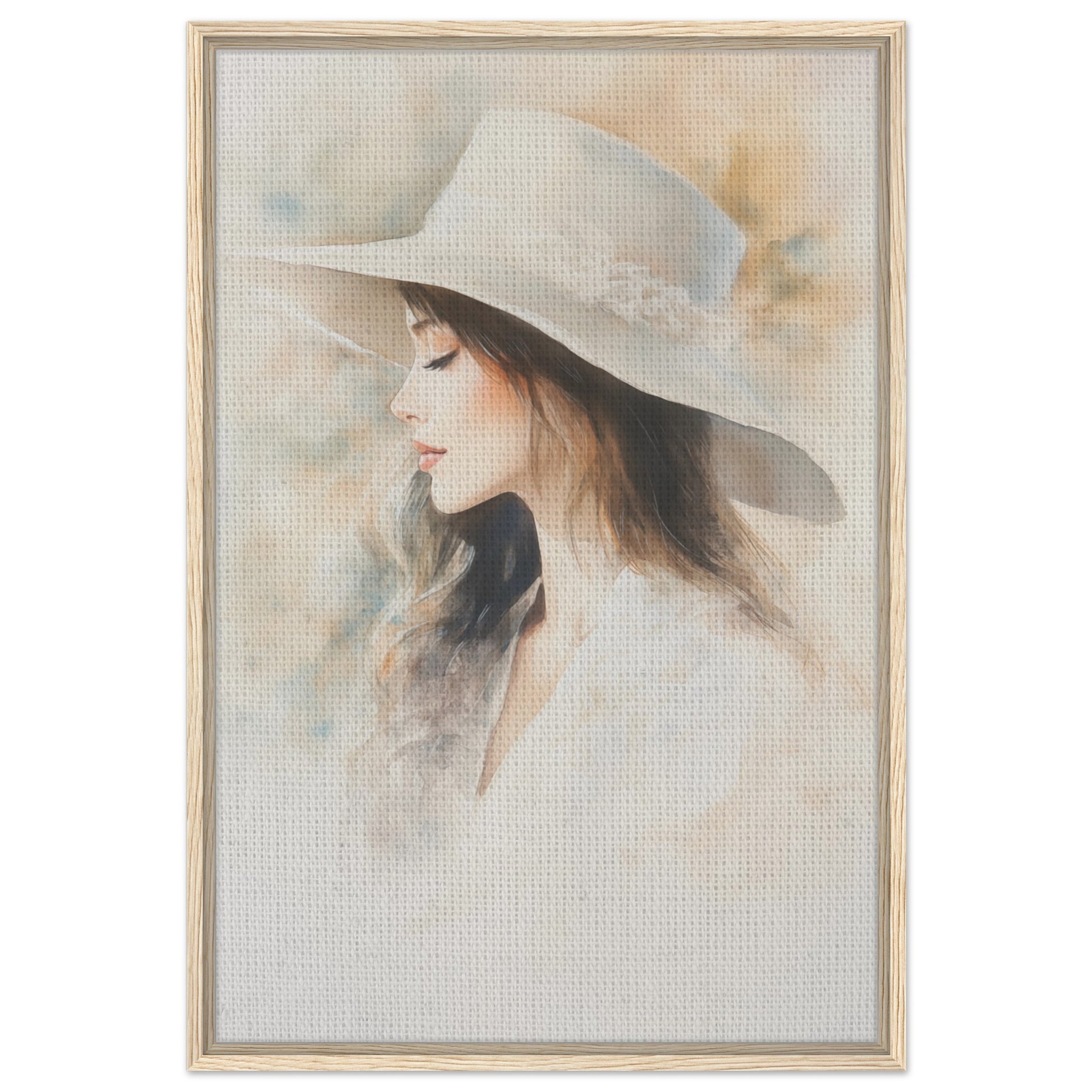 Zarte Wasserfarben-Porträt einer Frau | Gerahmte Leinwand Holzrahmen 60x90 cm - Pixara